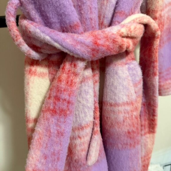 Anthropologie Hutch Pink & Purple Plaid Tie-Waist Coat Medium - Picture 8 of 16